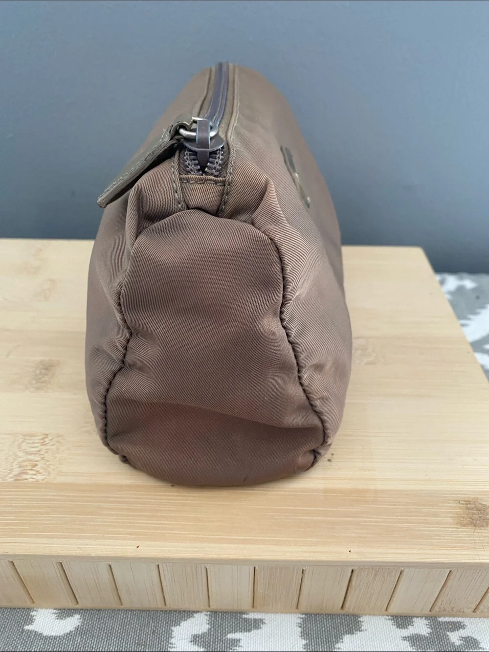 Prada Brown Nylon Toiletry/Cosmetic Pouch with Logo Plaque